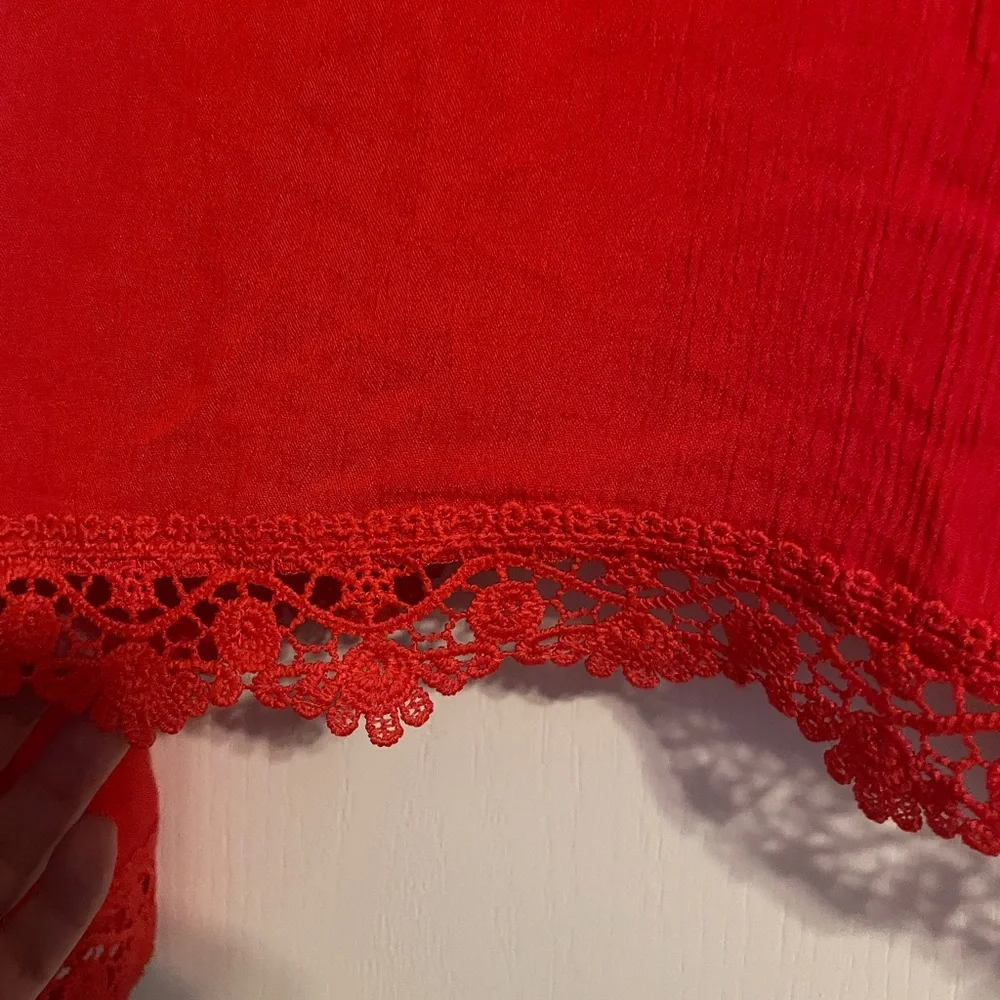 H&M Coachella Red‎ Crocheted Bell Sleeve Top 4 Festival Boho Party Coquette